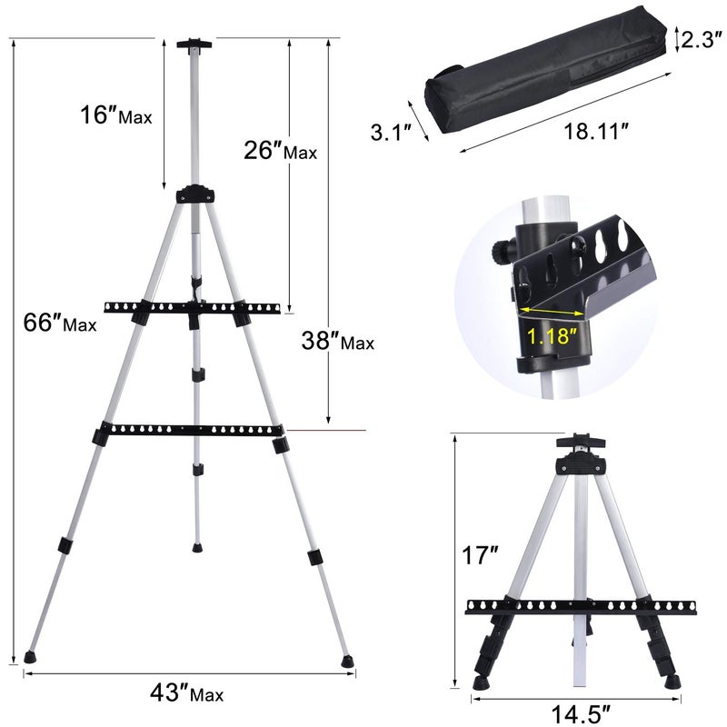 T-Sign Portable Artist Easel Stand - Adjustable Height Painting Easel with Bag - Table Top Art Drawing Easels for Painting Canvas, Wedding Signs & Tabletop Easels for Display - Metal Tripod - 17x66 inches - Image 3